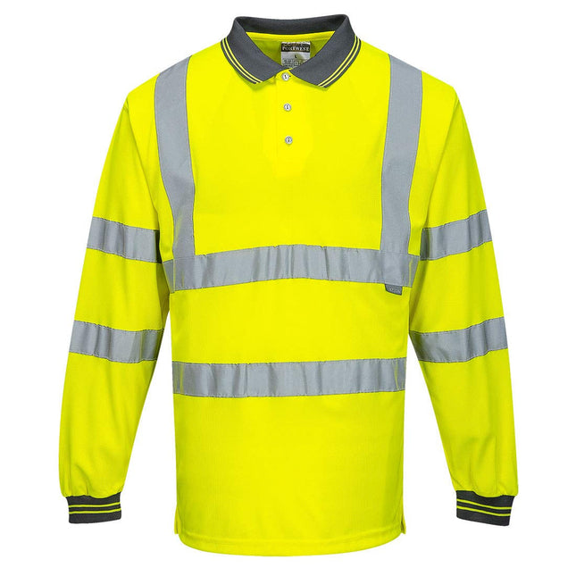 Hi-Vis Polo Shirtl/S Viz Visibility Reflective Safety Work Wear Top ANSI 3, Yellow, Medium