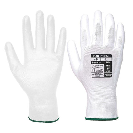 VA120 Smooth Vending PU Coated Palm Dipped Work Gloves White, Medium