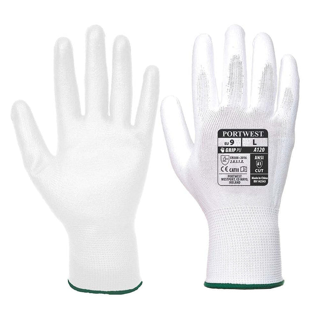 VA120 Smooth Vending PU Coated Palm Dipped Work Gloves White, Medium