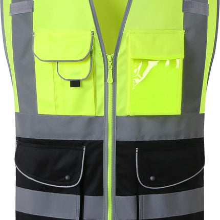 9 Pockets Class 2 High Visibility Zipper Front Safety Vest with Reflective Strips, Meets ANSI/ISEA Standards (Large, 150-Pink)