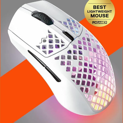 Aerox 3 Wireless - Holey RGB Gaming Mouse - Ultra-Lightweight Water Resistant Design - 18K DPI Truemove Air Optical Sensor -Snow