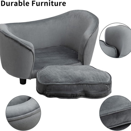 Pet Sofa Couch, Pet Sofa for Cats and Small Dogs, Cat Sleeping Bed, Ultra-Soft Snuggle Cat Sofa for Indoor Kitten, Luxury Mini Dog Couch Sofa Bed, Dark Gray
