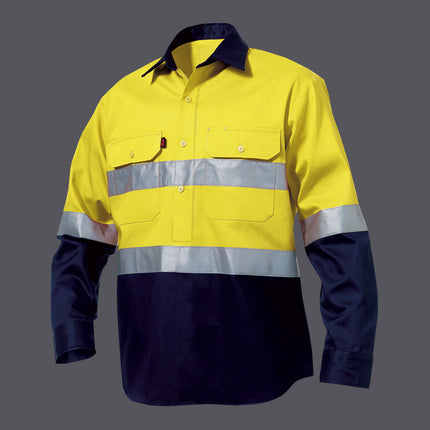 KingGee Mens Closed Front Hi-Vis Drill Shirt Long Sleeve Work Safety K54325-KarWorkwear
